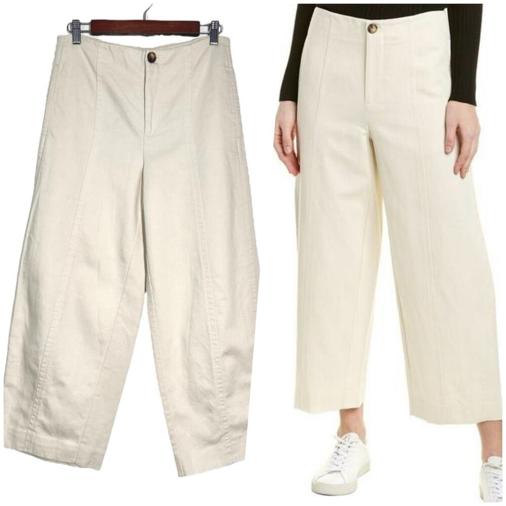 Vince. | Women | Cream Linen Blend Waistless Wide Leg Cropped Pants | Size 4